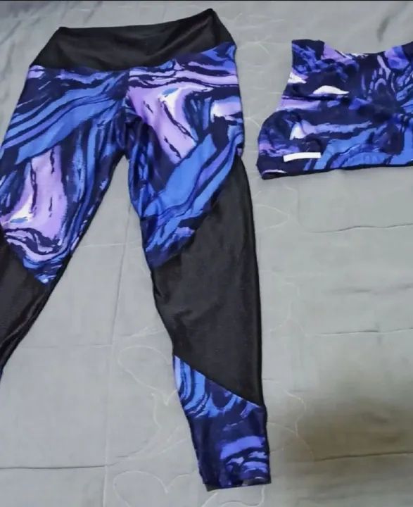 Conjunto de Legging e Top de Treino - Azul e Roxo - Tamanho P