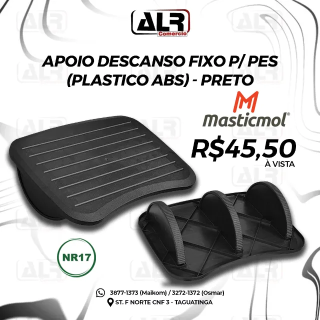 SUPORTE DESCANSO APOIO PARA OS PES INTEIRO DE PLASTICO ABS COM INCLINAÇÃO PRETO MASTICMOL