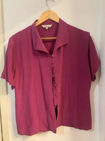 Camisa de Seda Pura Rosa Sulferino -Tamanho P (até 40/42)