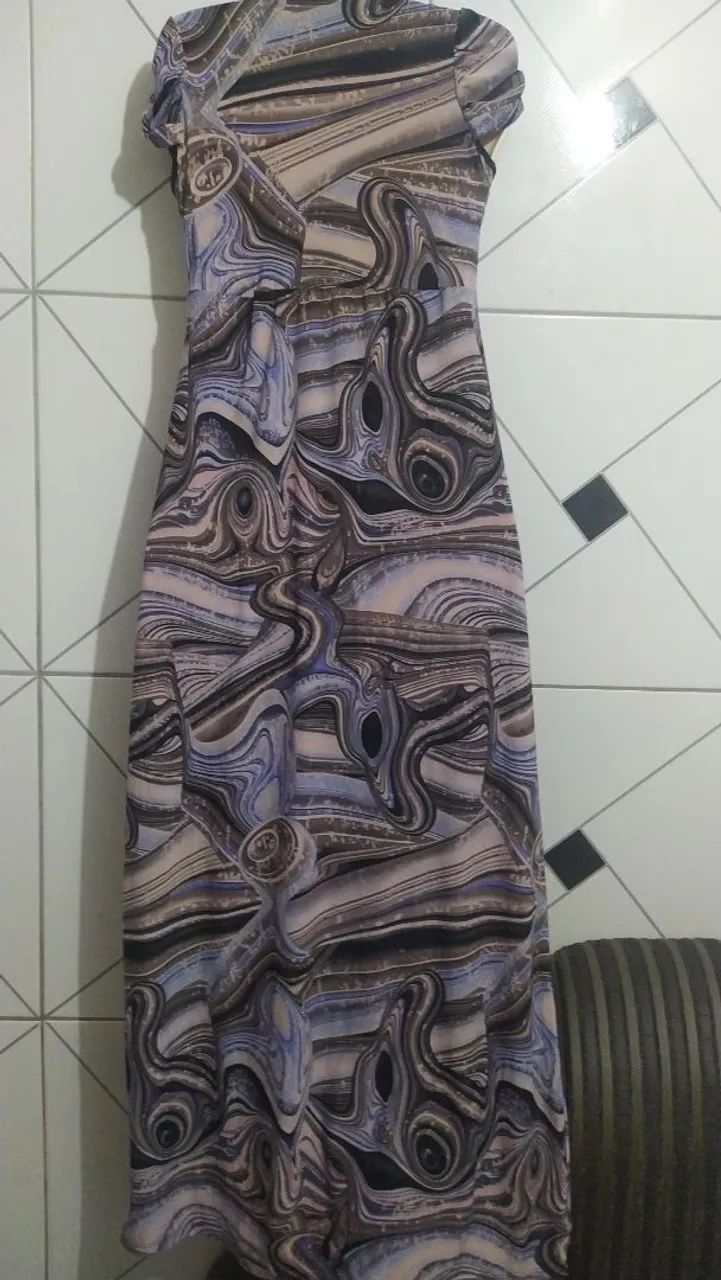 Vestido Longo Estampado Abstrato - Foto 2