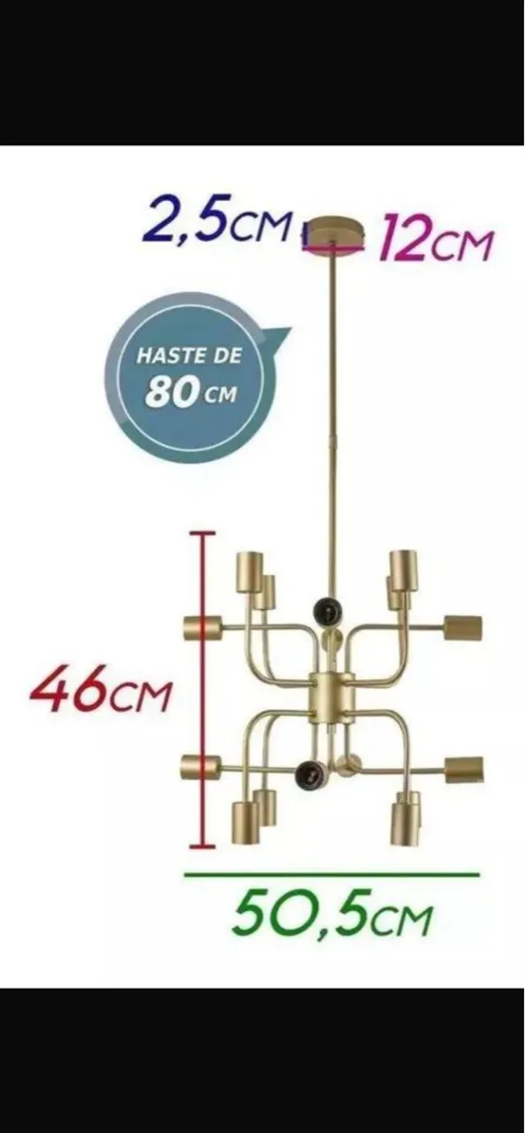 Lustre pendente dourado 16 lâmpadas para lâmpada de led