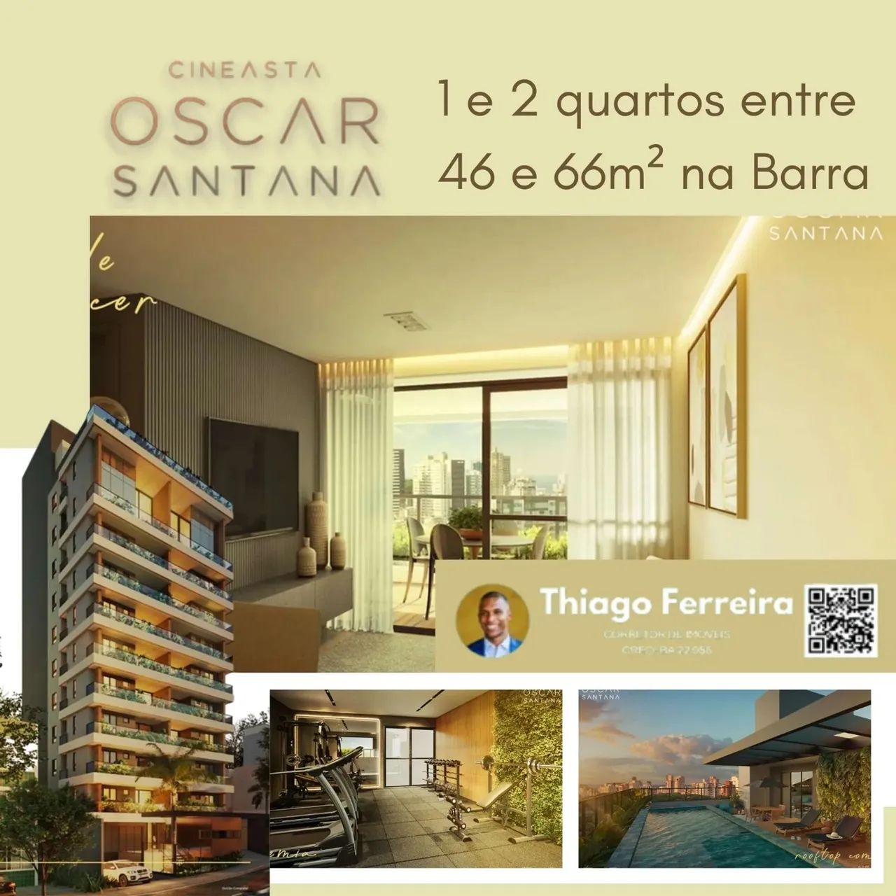 Cineasta Oscar Santana, 1 E 2 Quartos, Muito Bem Distribuído Entre 46M² E 66M² E 1 Vaga Na