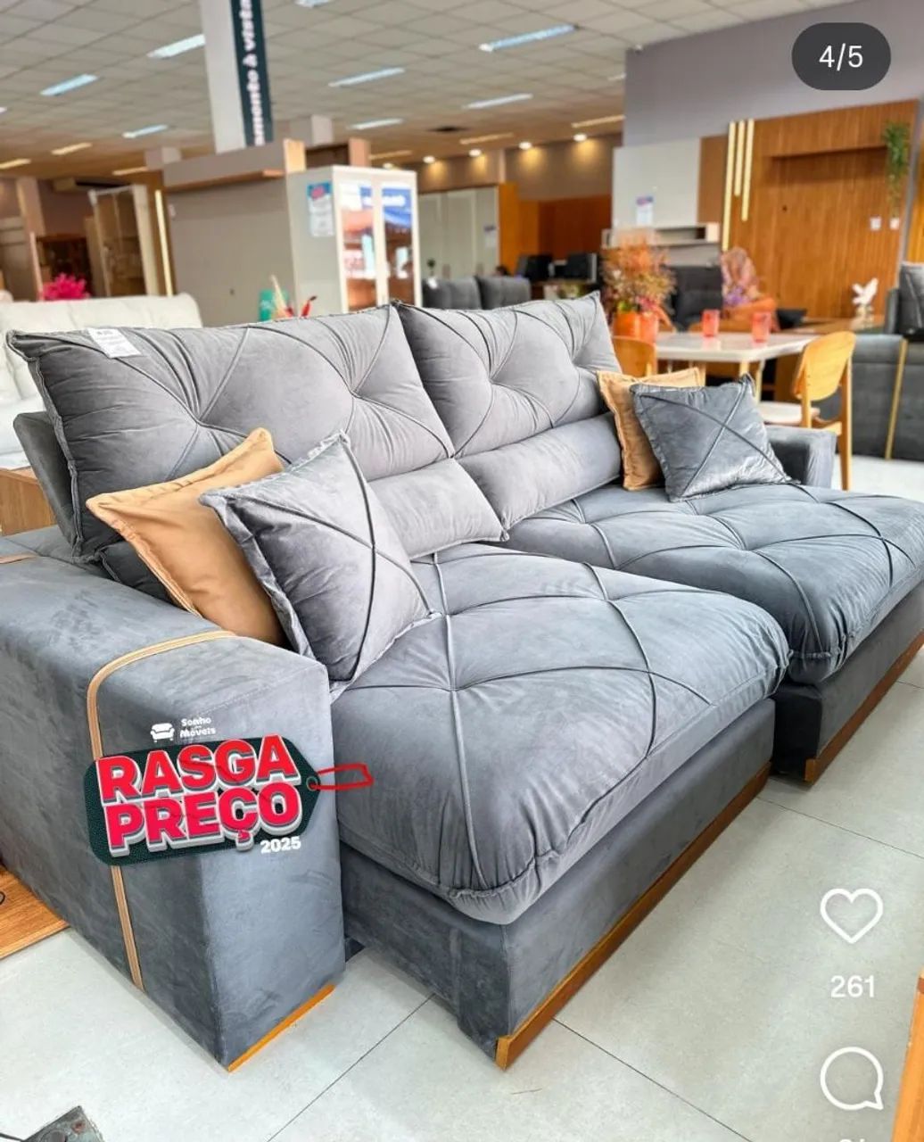 SOFÁ RETRATIL RECLINAVEL 2,50 MOLAS ENSACADA ESPUMA D33 