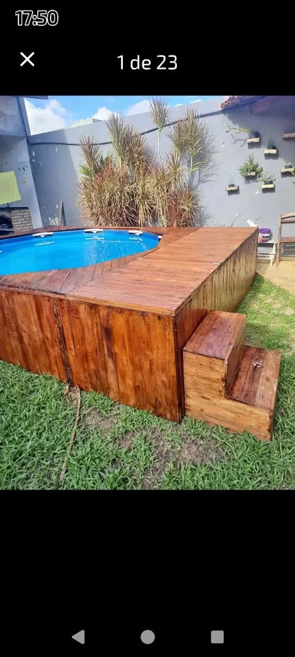 Piscina de plástico vinil de 5 mil litros com  deck de madeira - Foto 3