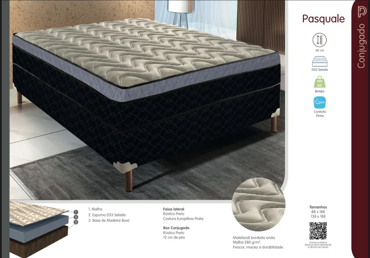 Cama Box Casal Com Colchão Conjugado Pasquale Paropas - Foto 4