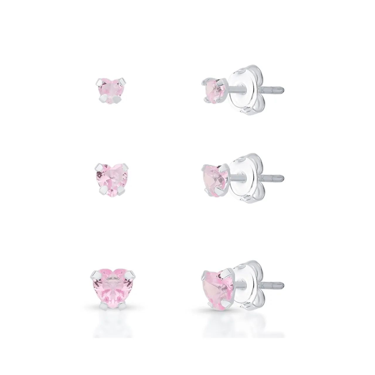 Brincos de coração em prata 925 com zircônia rosa