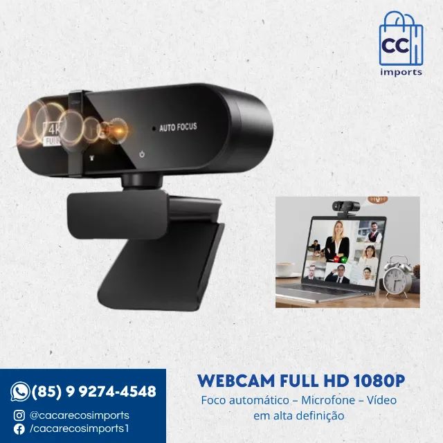 Webcam Full HD com microfone 1080p foco automático | Novo | Garantia | Entrega Rápida