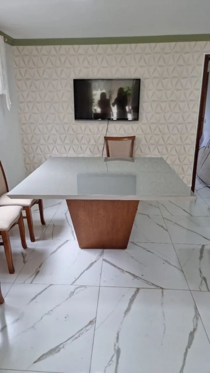Mesa de Jantar Moderna em Madeira com Tampo Branco - Foto 2