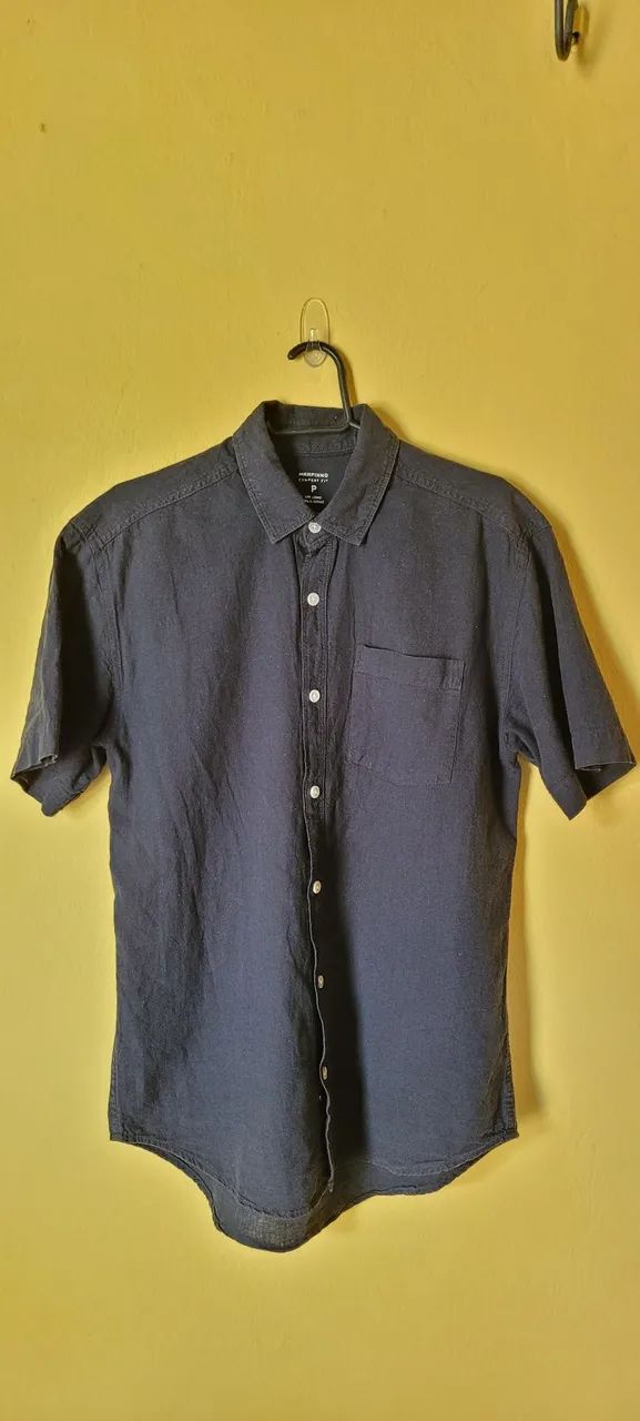 Camisa Linho Manga Curta Preta