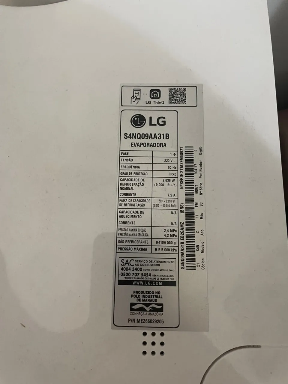 Ar condicionado LG S4NQ09AA31B - 10.000 BTU/h