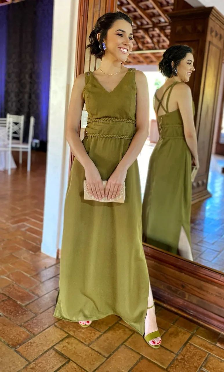 Vestido de festa verde oliva