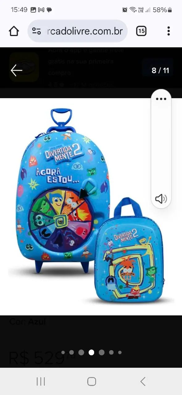 Mala 3D e lancheira Infantil Divertida Mente 2 Azul