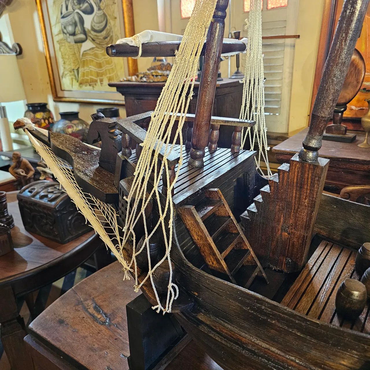Antiguidades, caravela enorme de madeira , decoração reliquia  - Foto 4