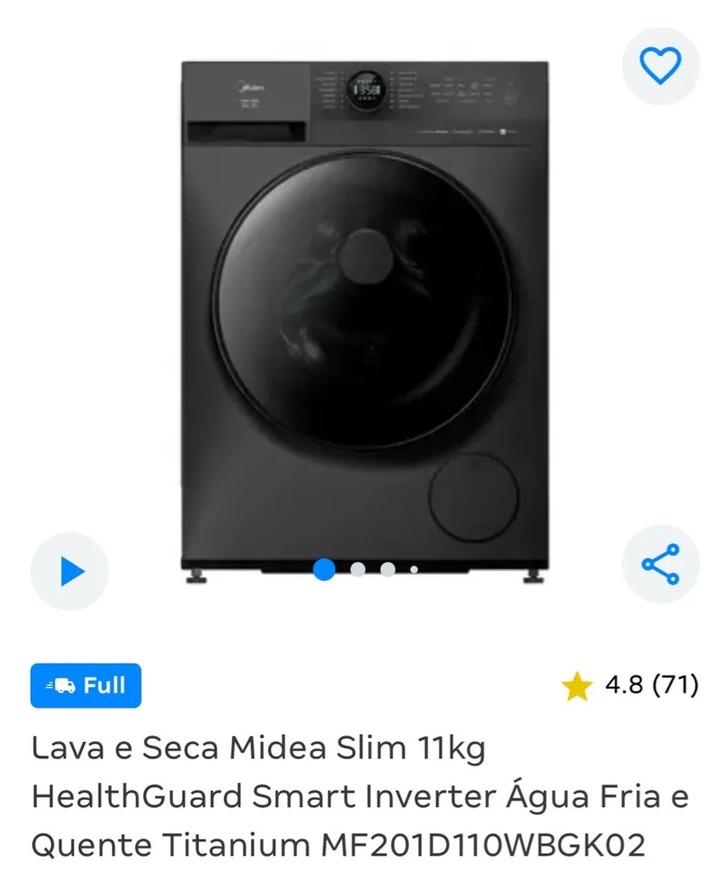 MÁQUINA LAVA E SECA INOX MIDEA 11 KG - Foto 2