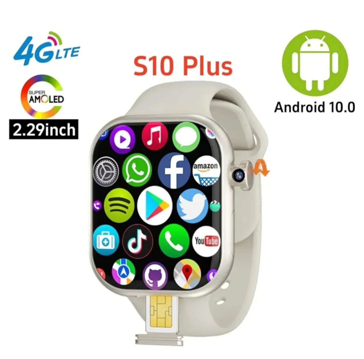 Smartwatch S10 Plus 4G LTE Android 10.0 Novo 