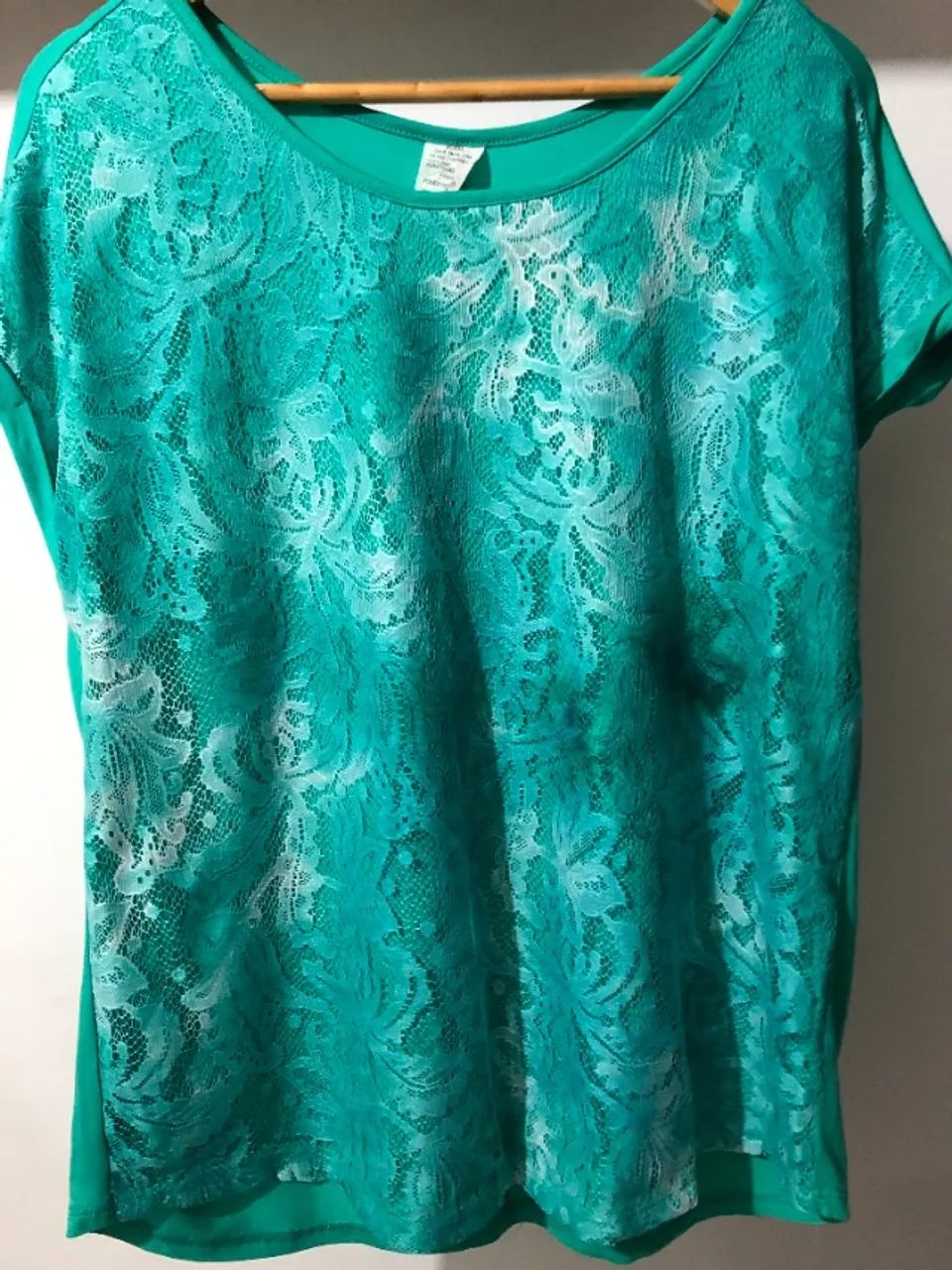 Blusa Verde e Branca Plus Size Tie-Dye com Renda Moda Feminina - Foto 2