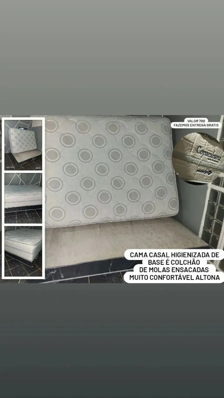 CAMA CASAL BASE E COLCHÃO DE MOLAS ENSACADAS ALTONA CONFORTÁVEL E HIGIENIZADA 