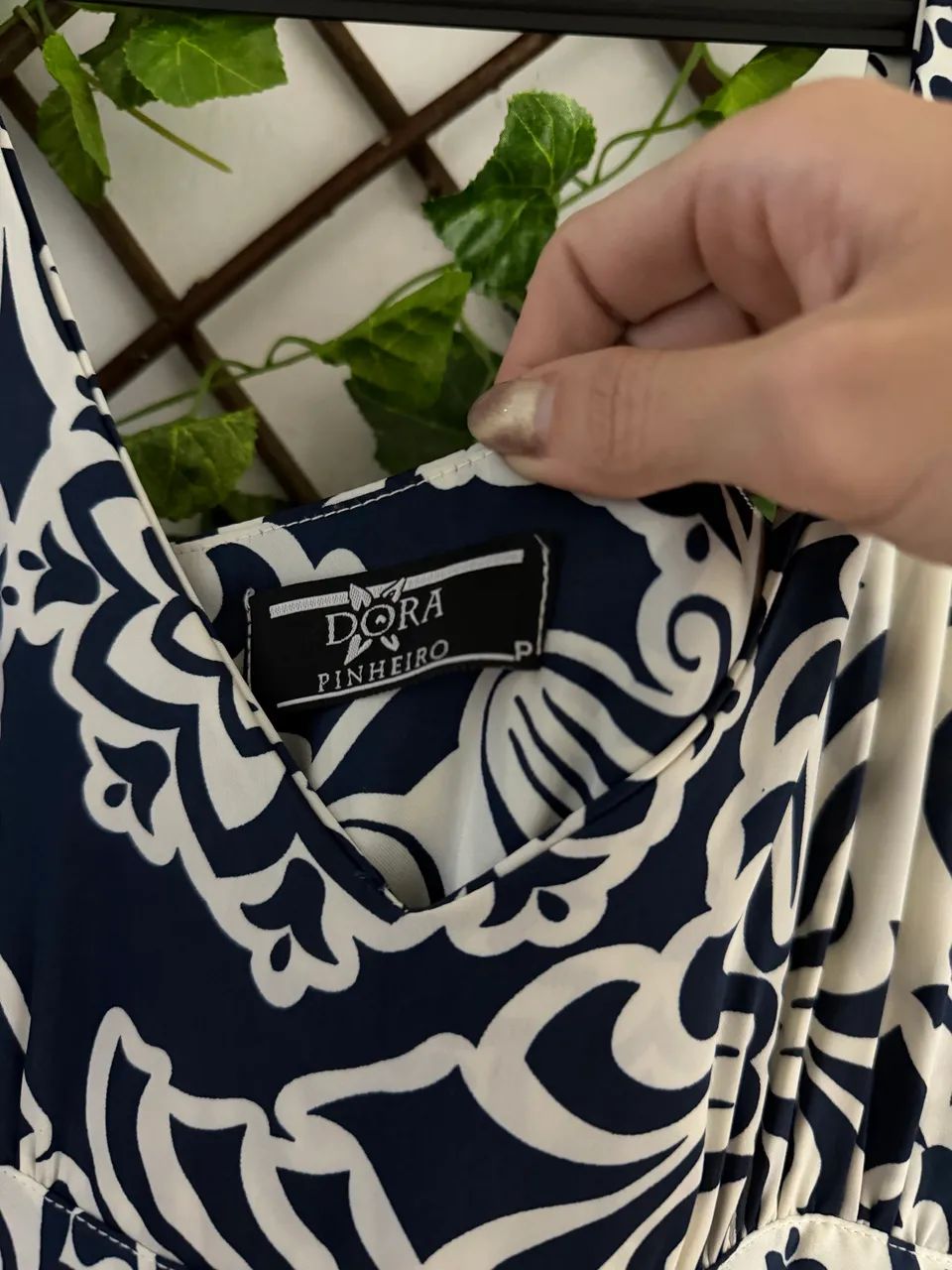Vestido Longo Estampado Azul e Branco