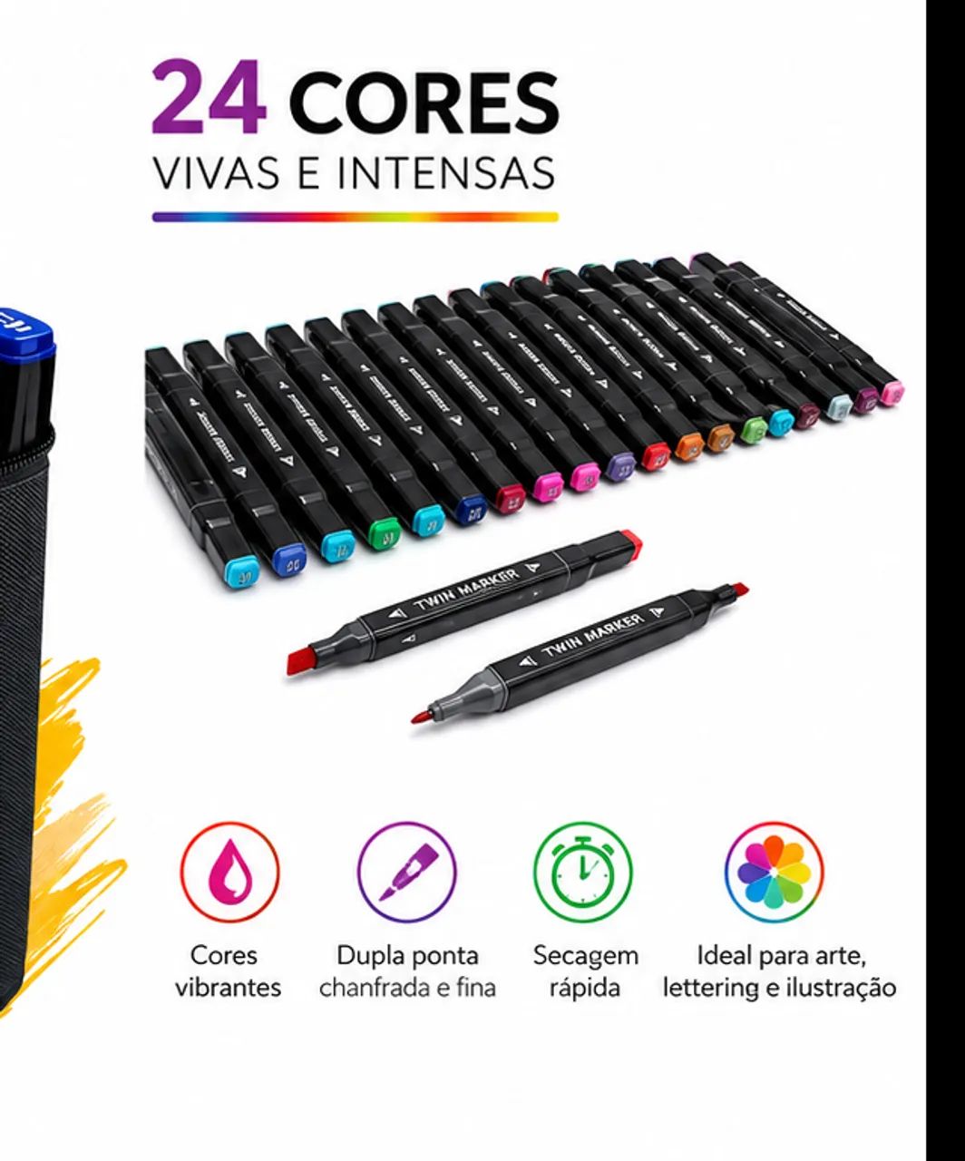 Kit Canetinhas Marcadores Dual Tip com Estojo - Foto 4