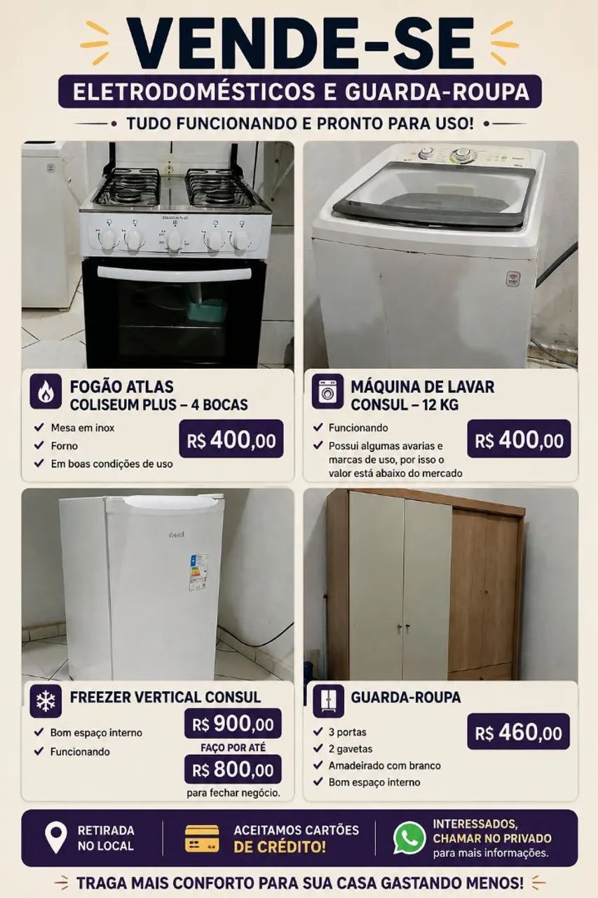 Eletrodomésticos e Guarda roupa a venda 