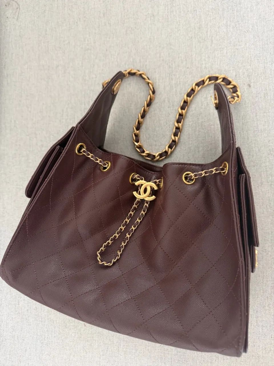 Chanel 25 Small Marrom Couro Caviar Original 