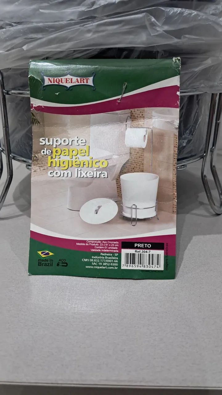 Suporte para Papel Higiênico Cromado com Lixeira Niquelart Cor Preto. - Foto 3