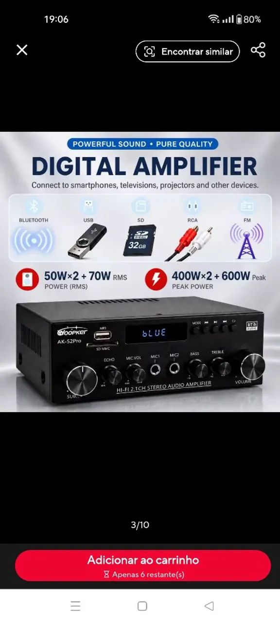 Amplificador Digital 2.1 canais  - Foto 3