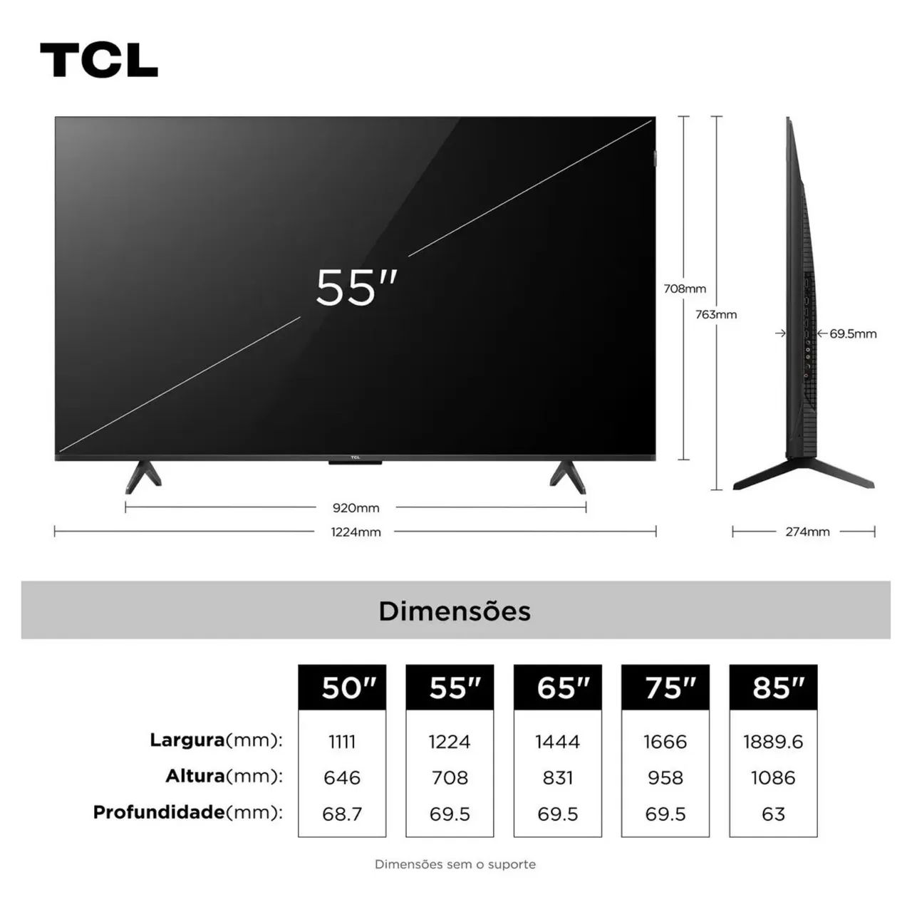 Smart TV TCL 55 Polegadas QLED 4K P7K WiFi Bluetooth Google TV HDR10+  - Foto 2