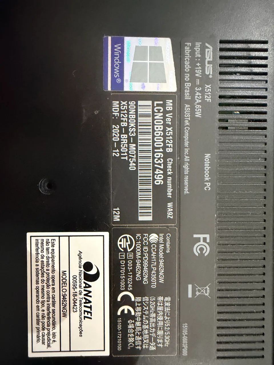 Notebook ASUS x512fb Intel i5, 8GB memória, placa GeForce (para peças)