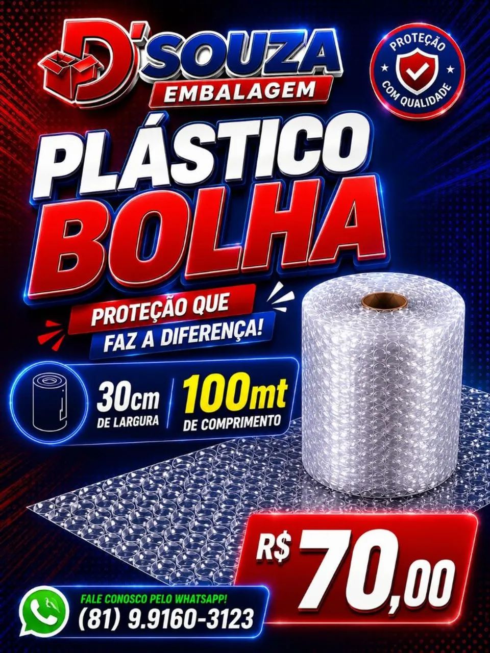 Bobina de Plástico Bolha 