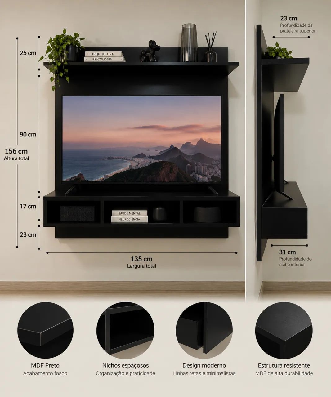 RACK TV MDF PRETO