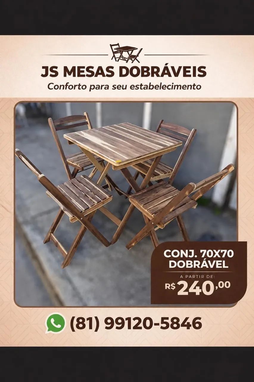 Conjunto de mesas 70x70 sem verniz