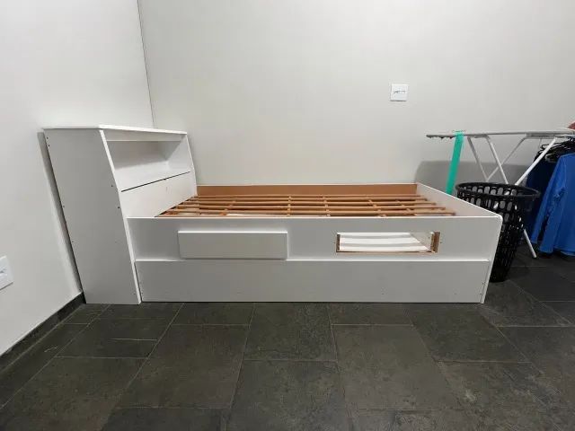 Cama solteiro bicama com baú e gaveta