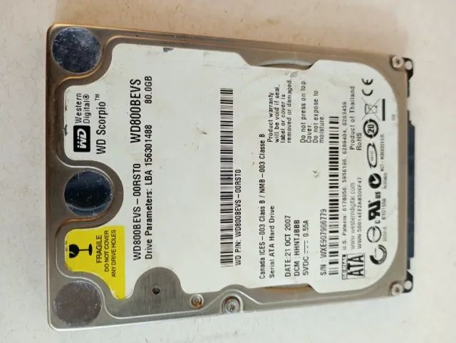 hd western digital scorpio 80gb sata 2.5 polegadas para reaproveitamento de peças  - Foto 3