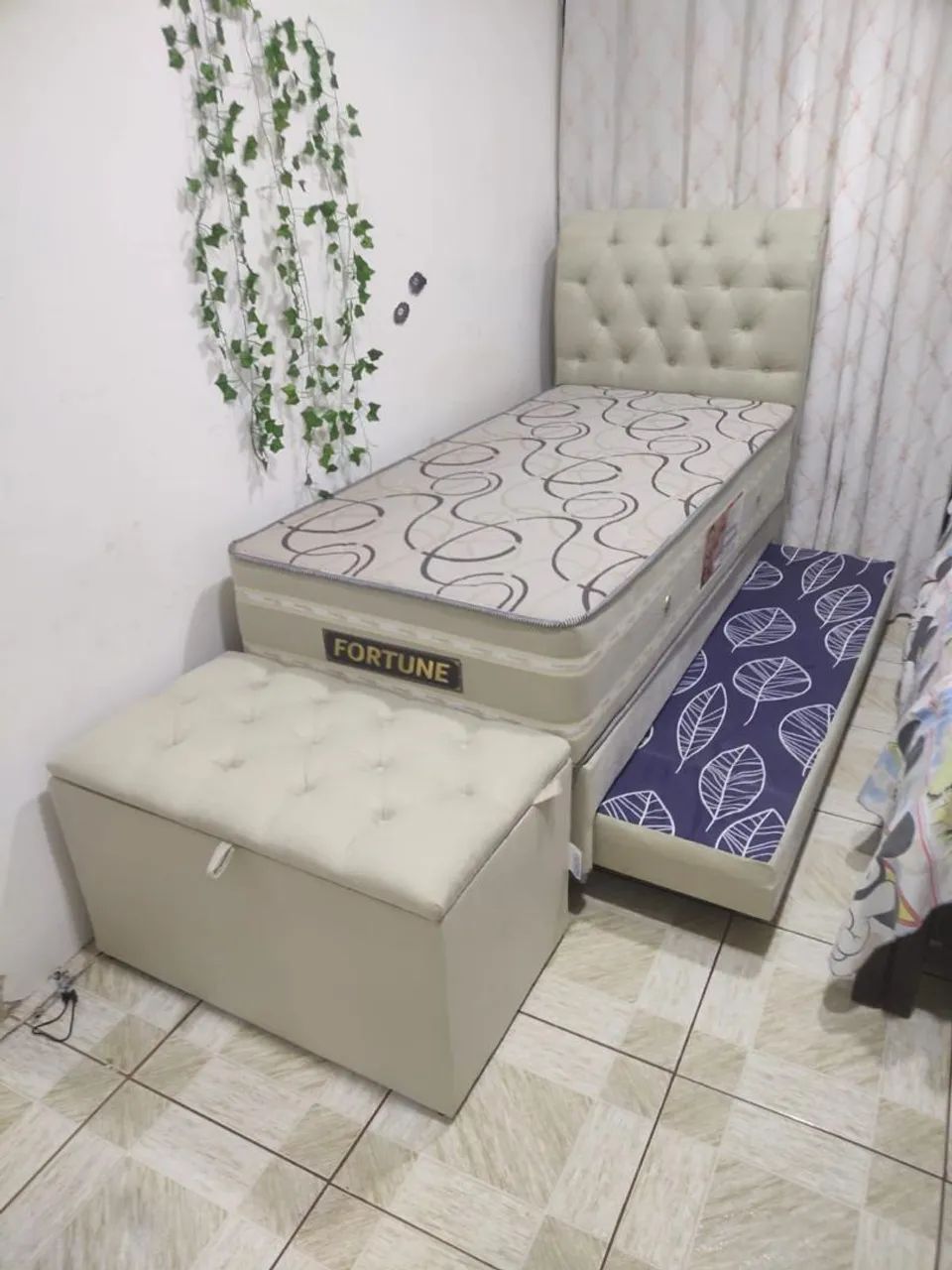Cama solteiro com auxiliar colchão de 33 completo