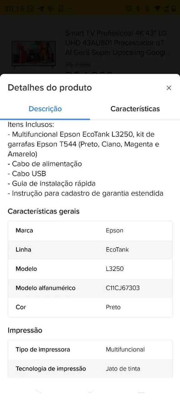 Impressora multifuncional 3x1 Epson ecotank L3250 Wi-fi (nova, lacrada, com nota fiscal) - Foto 6