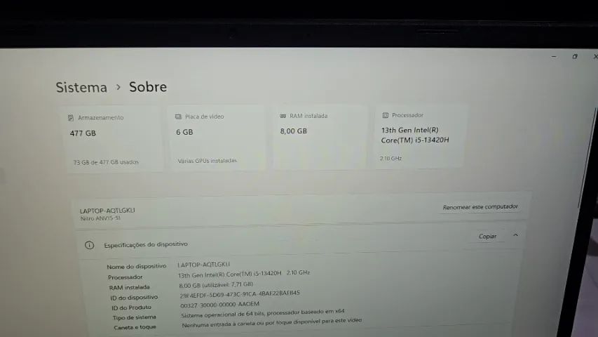 Acer Nitro V15 RTX 4050 | i5 13ª | 8 GB RAM | W11 l Nota Fiscal | Impecável - Foto 6