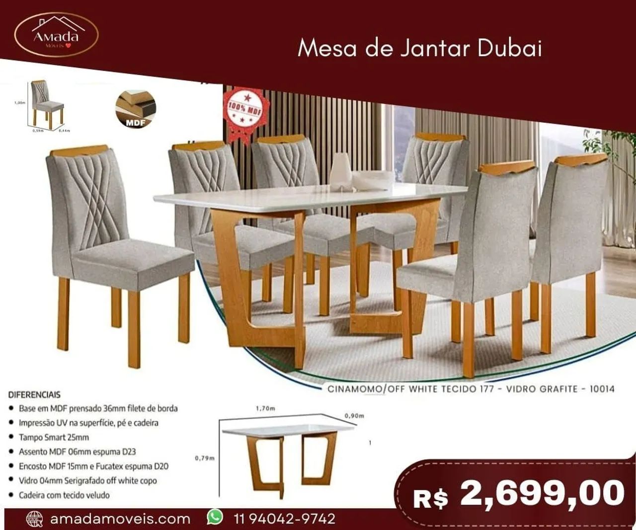 Mesa de Jantar Dubai - à pronta entrega 