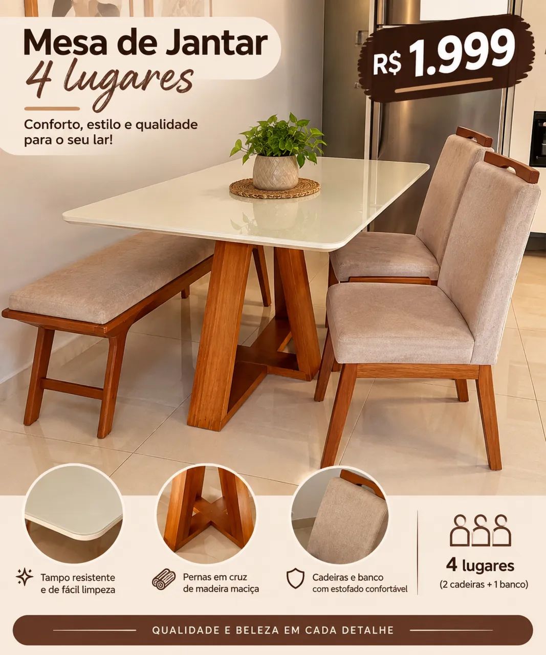 MESA DE JANTAR 4 LUGARES 