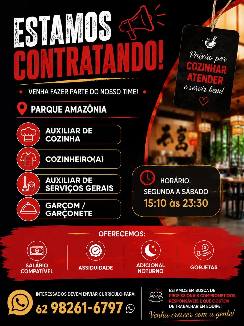 Vaga de emprego em restaurante 