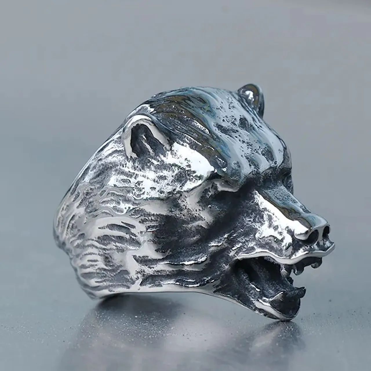 Anél Viking Urso Berserk de aço  - Foto 4