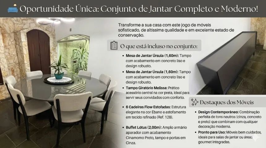 CONJUNTO DE JANTAR MESA CADEIRAS BUFFET - Foto 4