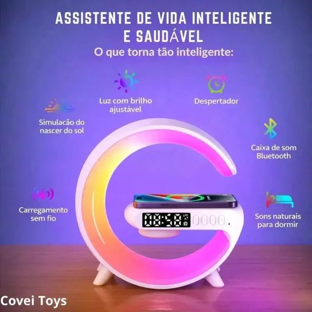 Caixa de Som com Luz Led, Relógio e Alarme - Bluetooth - Foto 6