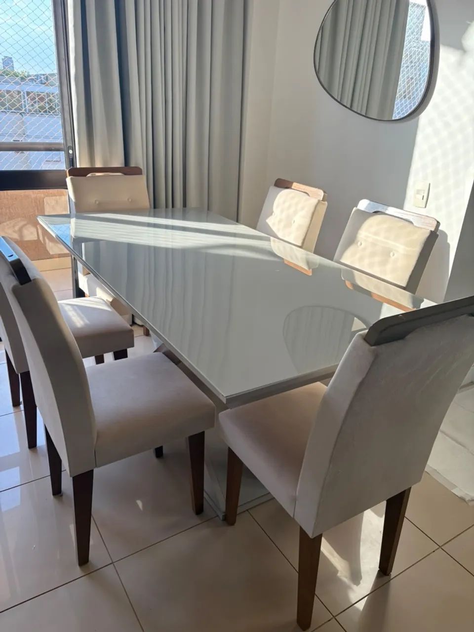 Conjunto de Mesa de Jantar com Tampo Off White e 6 Cadeiras Bege - Foto 2