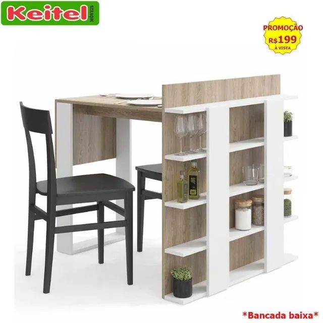 Bancada Mesa Baixa Smart Com Nichos Cor Aveiro / Branco