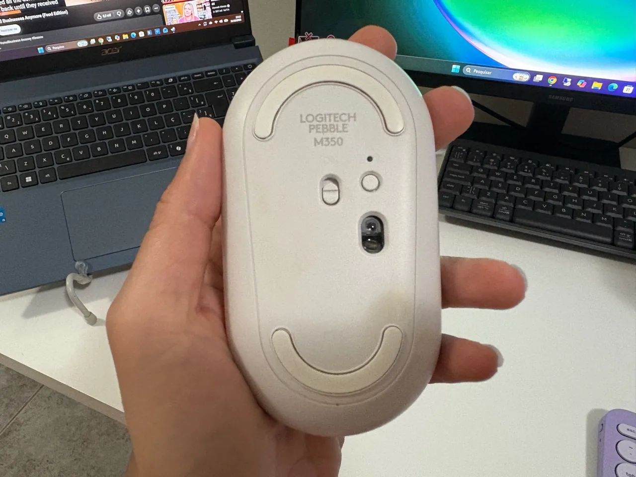Mouse Logitech Pebble M350 Sem Fio Bluetooth Branco - Foto 2
