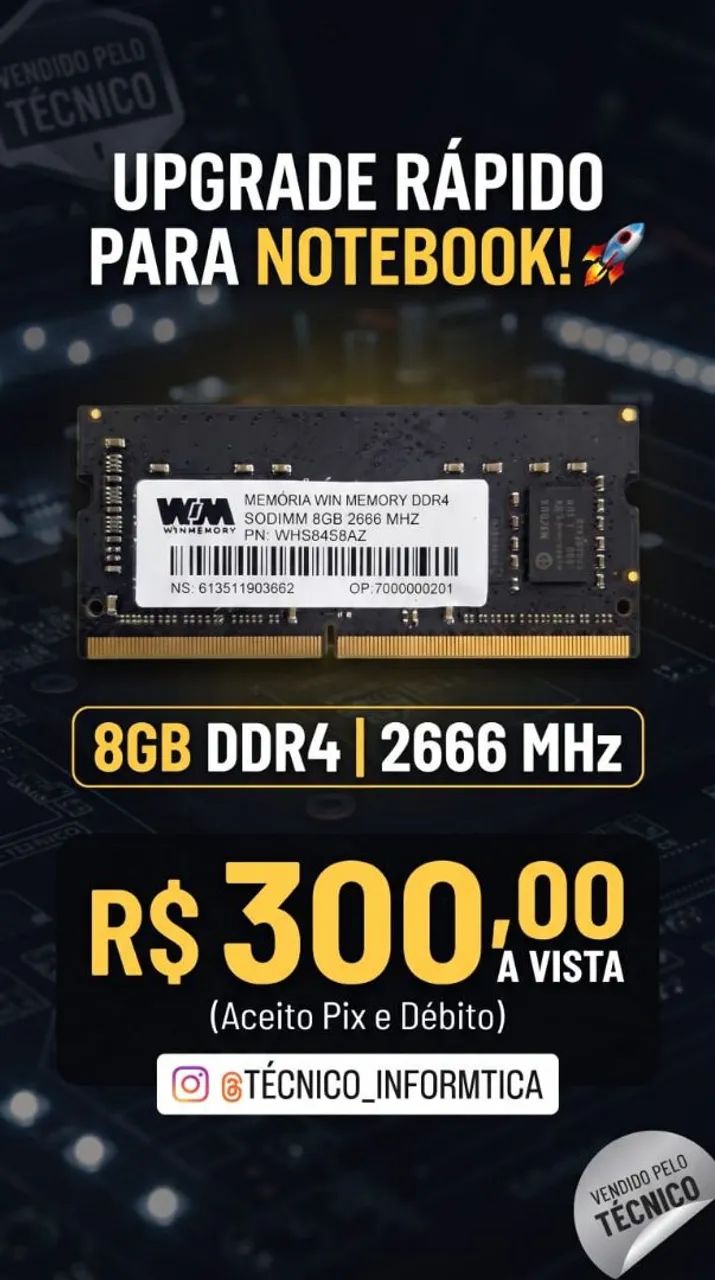 Memória ram notebook 8gb