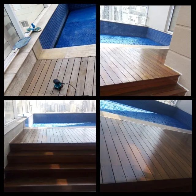 Reforma deck de madeira lixamentos envernizamentos  - Foto 4