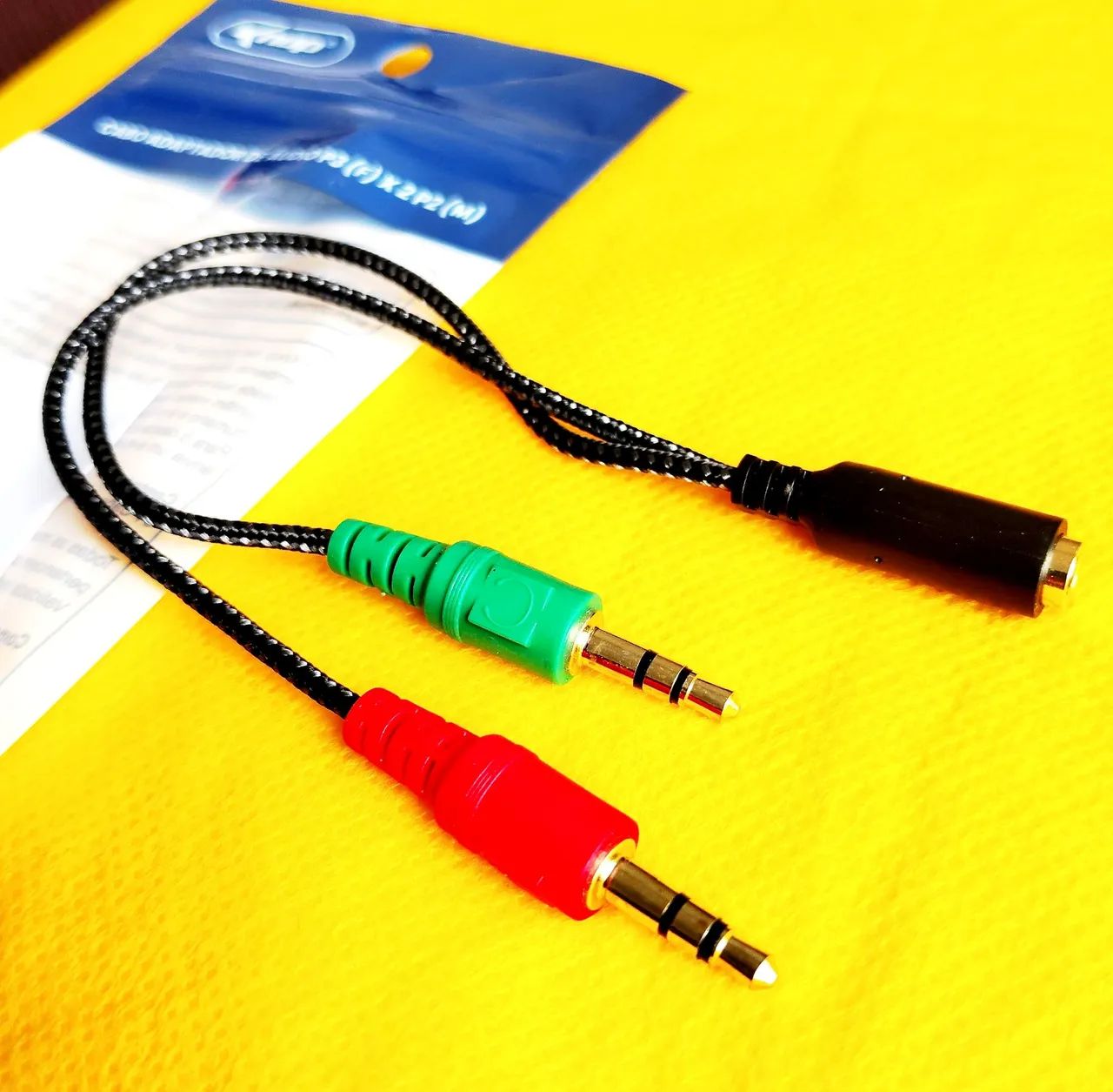 Cabo adaptador de áudio P3 fêmea para dois P2 macho para computador 1