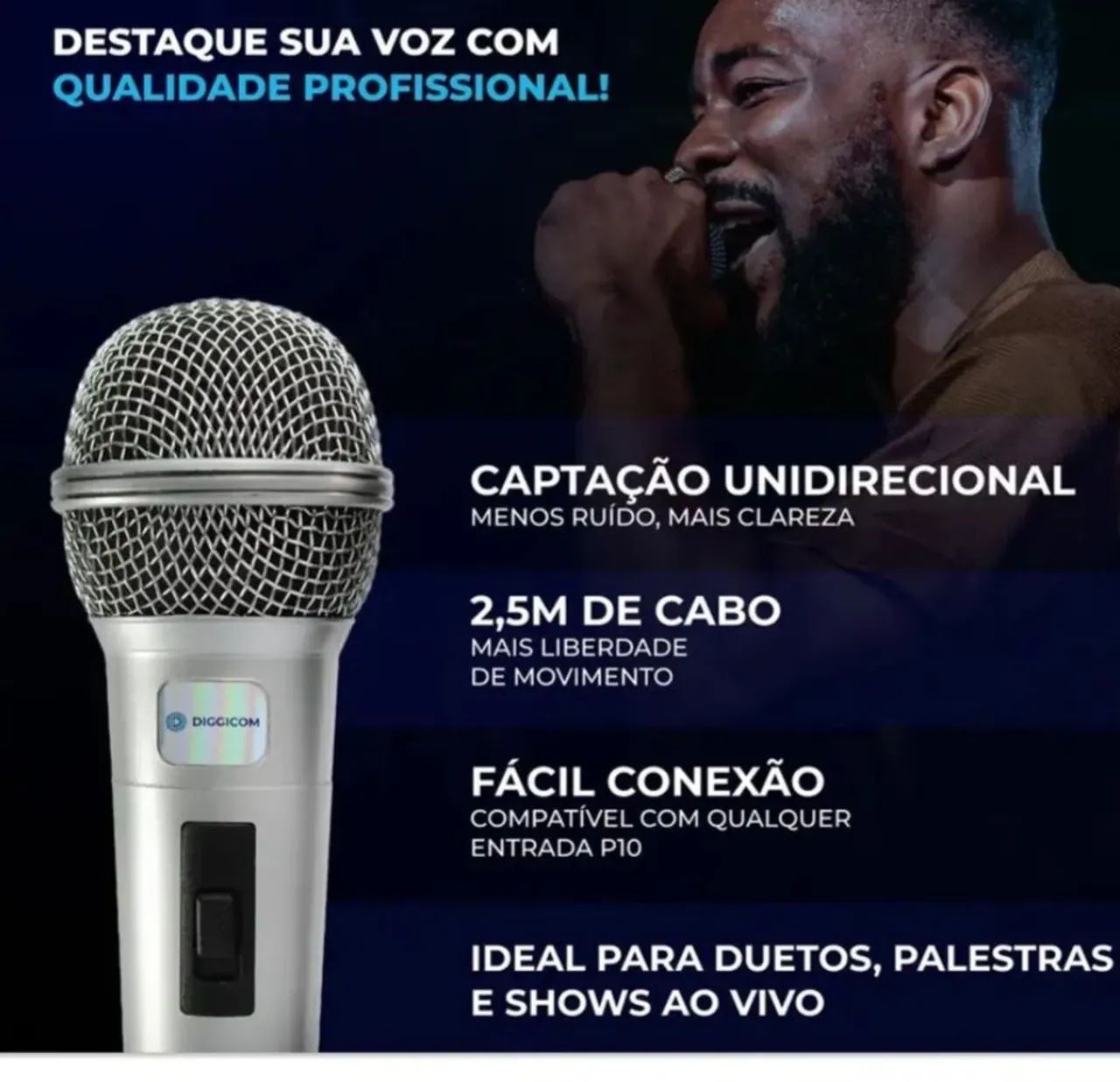 Kit 2 microfone com fio completo profissional, igreja, karaokê, show, - Foto 3